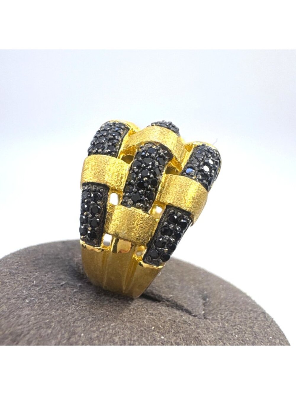 Milor Italy Black Stone Weave Ring Gold Over Sterling Silver 925 Size 6.75 - Picture 3 of 9